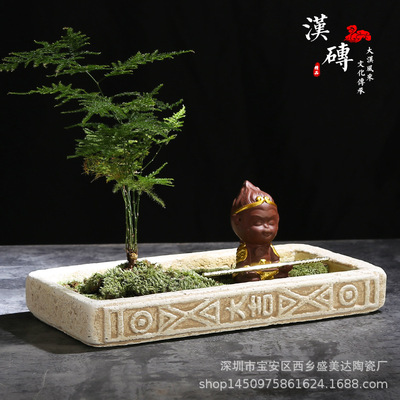 创意复古长方形 文竹绿萝水培铜钱草矮花盆 花盆多肉微景观植物水|ru