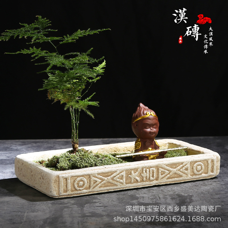 创意复古长方形 文竹绿萝水培铜钱草矮花盆 花盆多肉微景观植物水|ru