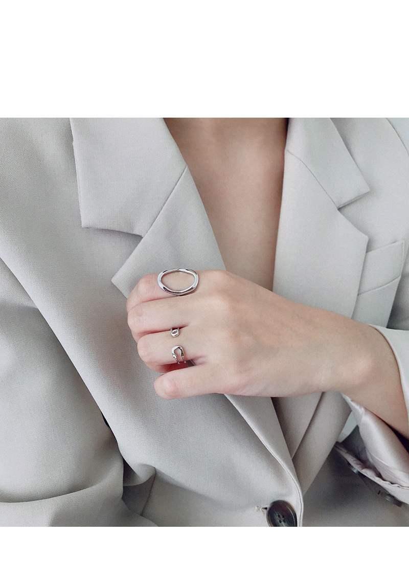 S925 sterling silver simple pin female ring personality opening silver ring