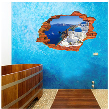 海边别墅3D立体墙贴纸热销PVC破墙效果装饰画MJ8024F 一件批发