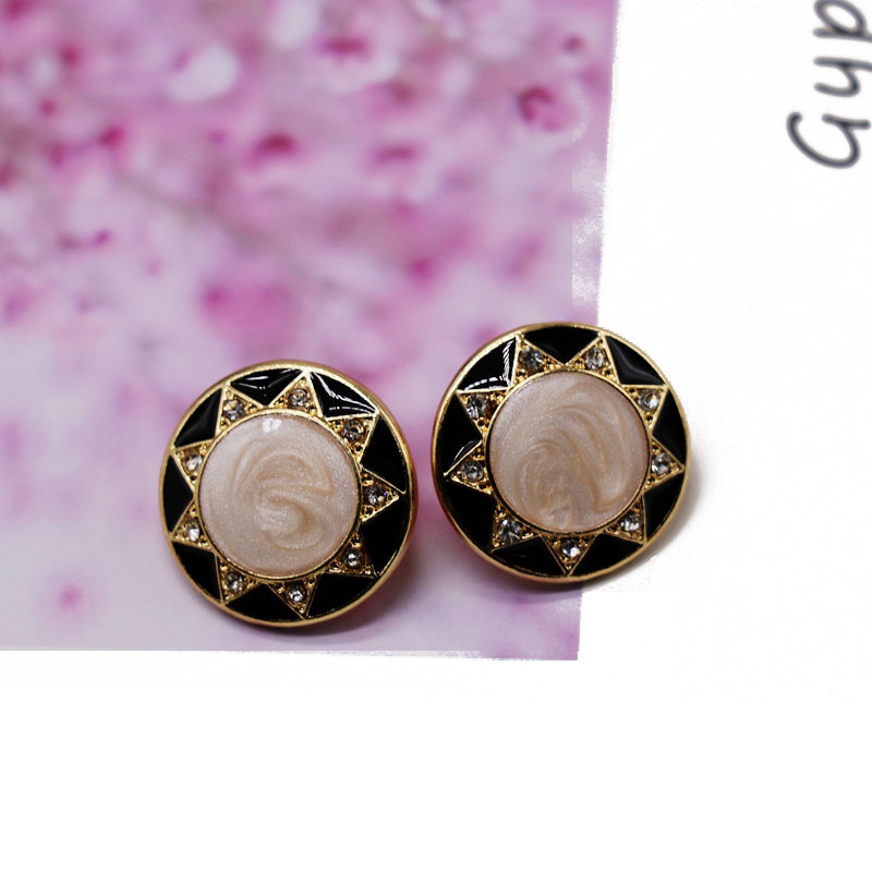 Stud Earrings Round Drop Oil 925 Silver Needle Ear Stud Ear Clip Flower Type Small Drill display picture 3