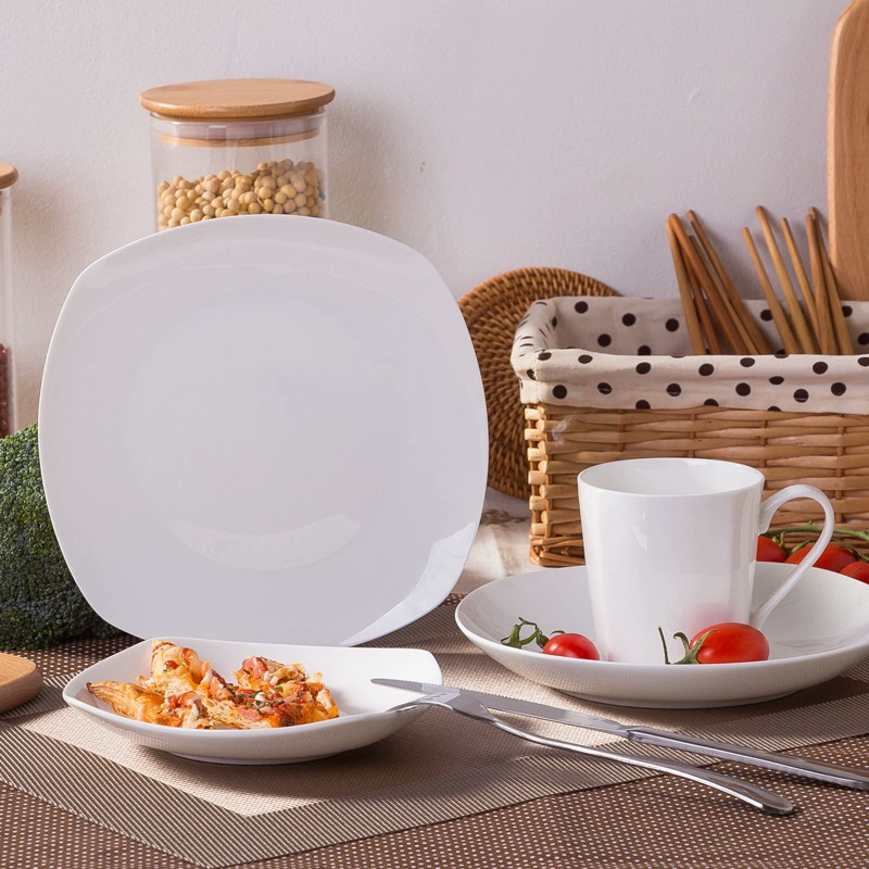 Квадратная костяная фарфоровая тарелка для дома, глубокая тарелка, тарелка для стейка, западная обеденная тарелка, чистая белая суповая тарелка, западная чаша