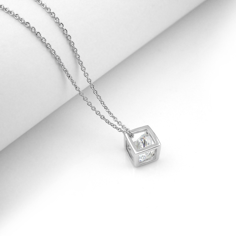 Necklace Earrings Two-piece Square Body Set With Zircon Pendant Jewelry display picture 5