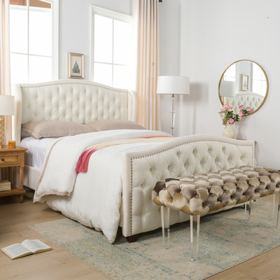 经典美式乡村双人布艺床 铆钉舒适透气软体床 简约1.8米大床定制