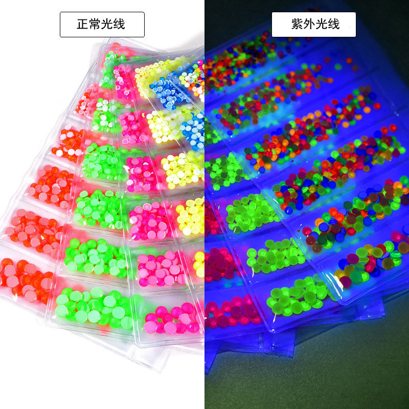 六连包玻璃荧光霓虹夜光蛋白平底钻DIY美甲手机壳装饰水钻饰品
