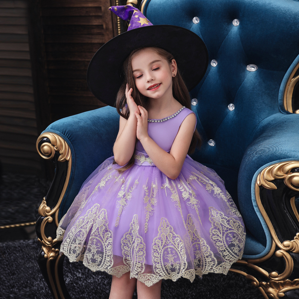 Grenz Überschreitende Neue 2022 Mädchen Prinzessin Kleid Kleid Kinder Kleid Weihnachten Halloween Show Kleid Kostenlose Hexenhut display picture 5