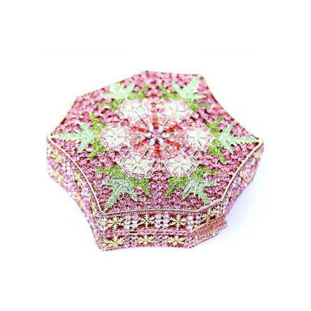 Túi clutch nữ đính pha lê kim cương bông tuyết, thiết kế hợp kim rỗng, làm bằng tay — Màu tím, Màu xanh lam, Ảnh tùy chỉnh được Cá nhân hóa, Màu đỏ hoa hồng chi tiết 12