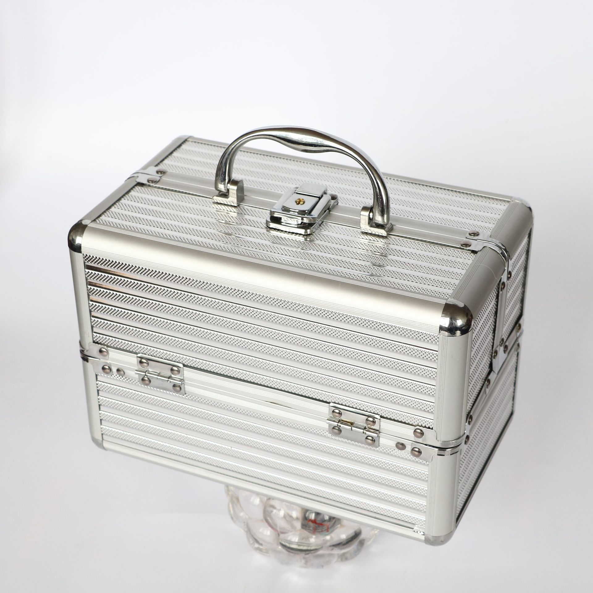 银色线条铝合金化妆箱 美甲箱睫毛膏箱收纳铝工具箱