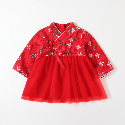 2019 new autumn clothing baby girl cheongsam ancient Chinese style little girl dress puffy gauze princess dress 9252