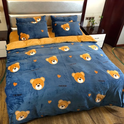 【厂家直销】冬季保暖加厚高克重牛奶绒法兰绒床上四件套一件代发|ms