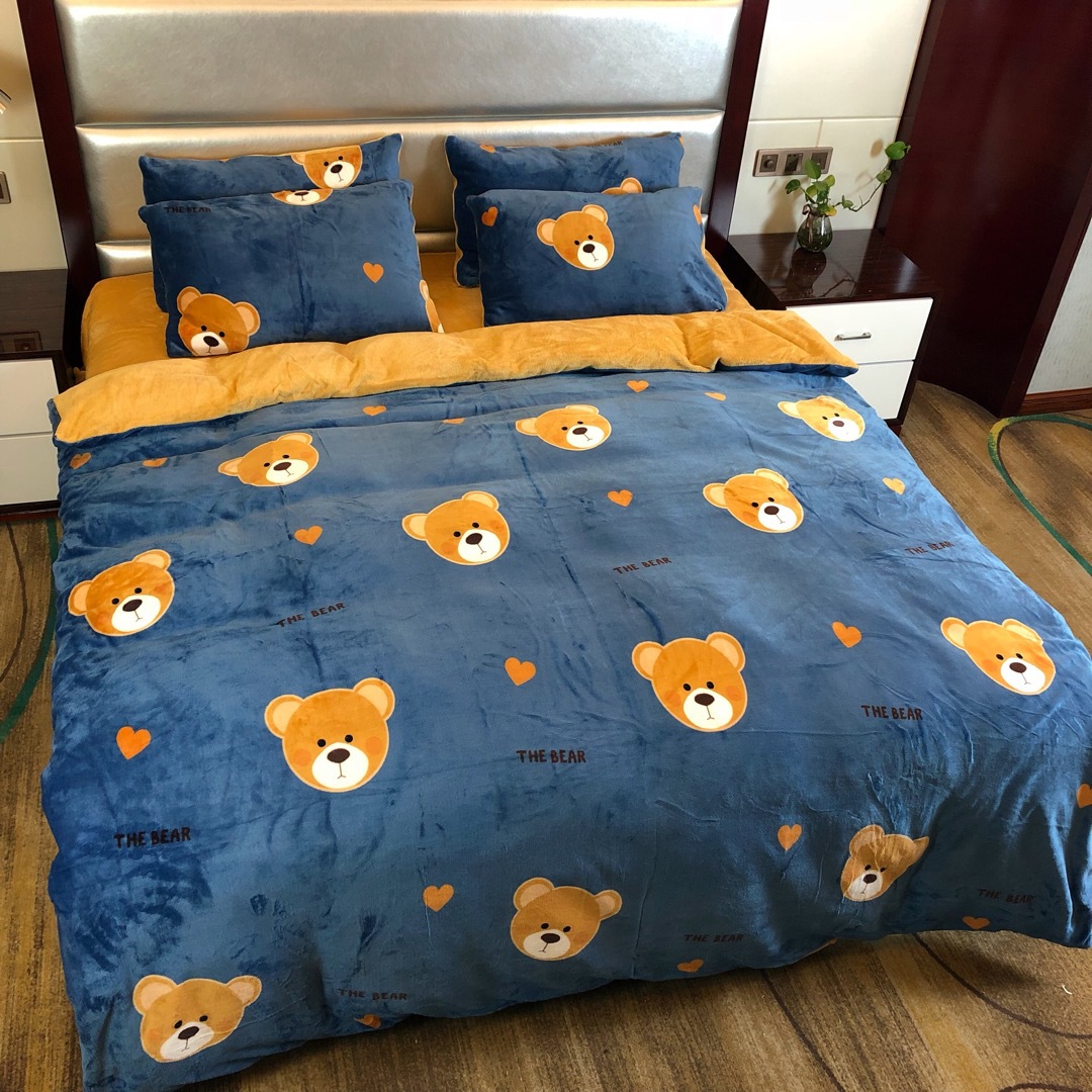 【厂家直销】冬季保暖加厚高克重牛奶绒法兰绒床上四件套一件代发|ms