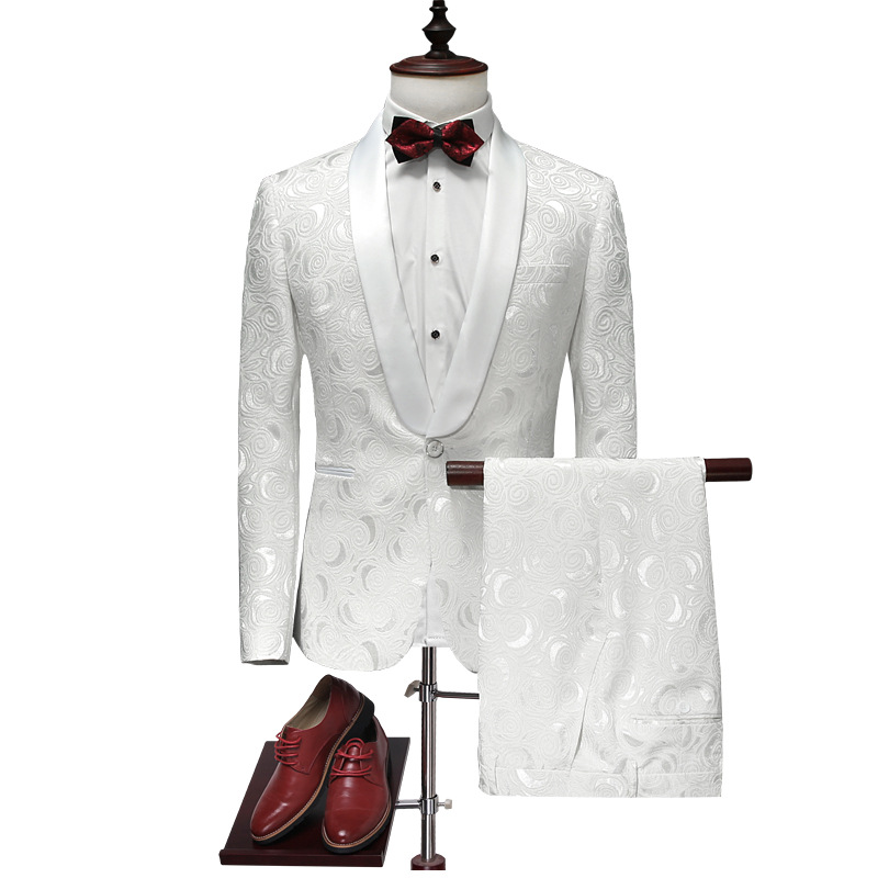 Cross border Explosive money Foreign trade fashion Korean Edition suit Two piece set marry Groom white full dress man 's suit suit