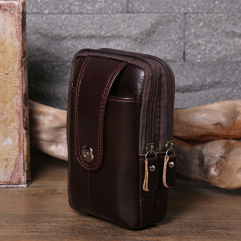 Three-Layer Vertical Bag Small Magnetic Buckle Waist Pack Leather Vertical Mobile Phone Bag Portable Men's Waist Pack Mobile Phone Storage Bag Small Hanging Bag undefined