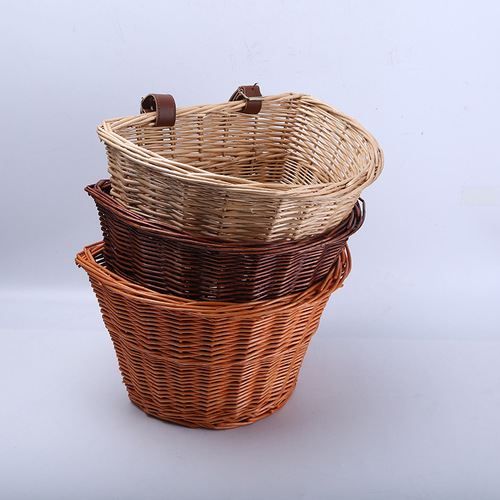 Willow-woven D-shaped bicycle basket, supermarket shopping basket, mountain bike and electric bike vegetable basket, rattan front wheel basket