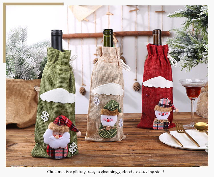 عيد الميلاد زينة عيد الميلاد زجاجة مجموعة النبيذ الشمبانيا زجاجة حقيبة الطعام الجدول اللباس display picture 5