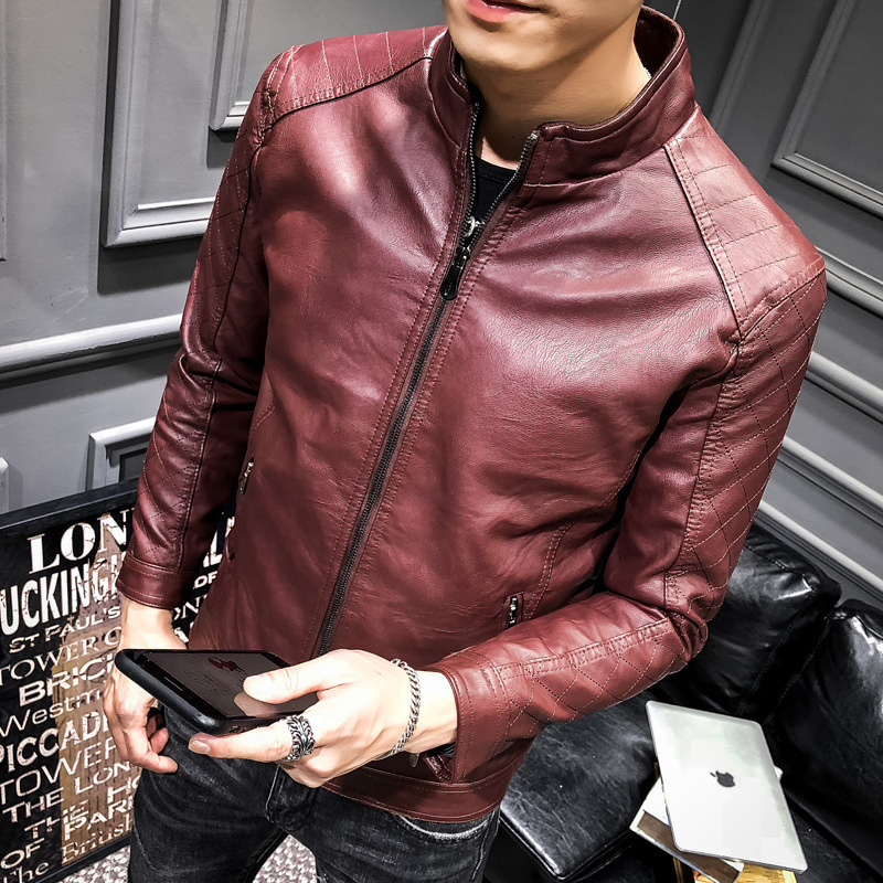 Red Men Faux Leather Jacket Motorcycle