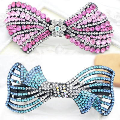 水钻花朵领结弹簧发夹 大号黑色金属星空发夹 欧美合金发夹发饰品