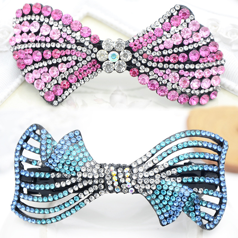 水钻花朵领结弹簧发夹 大号黑色金属星空发夹 欧美合金发夹发饰品