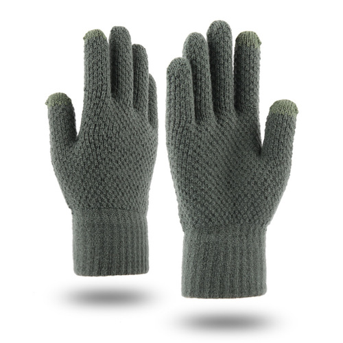 Cross-border knitted gloves for autumn and winter for men and women, plus velvet and thickened split-finger wool warm touch screen gloves