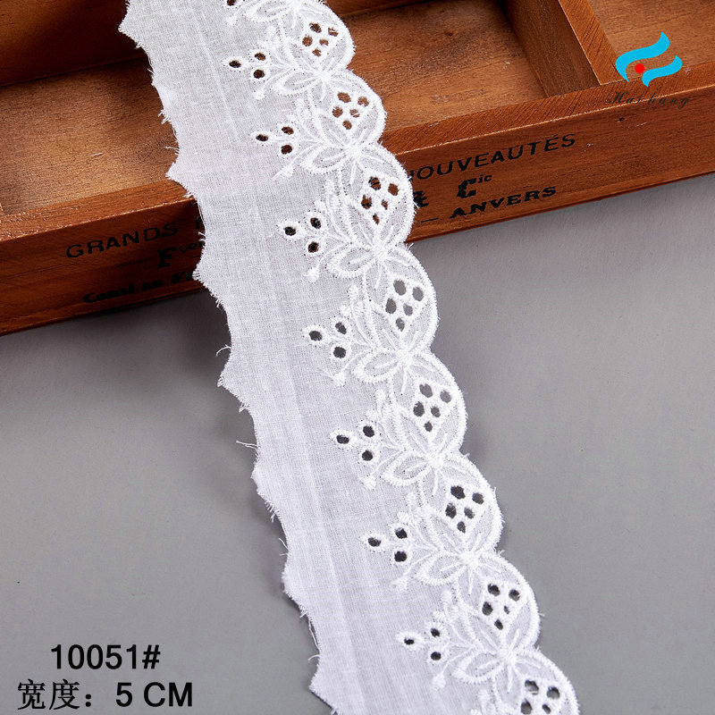 厂家直销 棉布刺绣花边 5厘米 乳白色 现货 进口刺绣花边机工艺