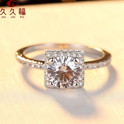 925 sterling silver ring for women European and American style group set single diamond 1 carat moissanite square silver jewelry wholesale