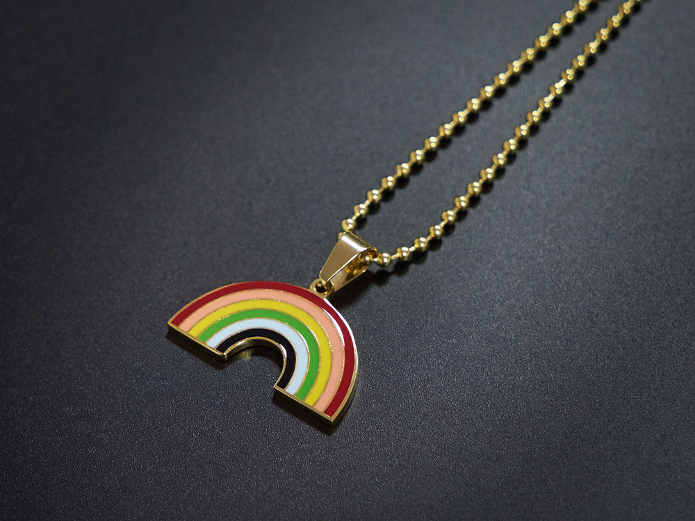 Ins Simple Japanese And Korean Harajuku Personality Net Red Earth Cool Rainbow Necklace Trendy Hip Hop Hiphop Pendant Titanium Steel Pendant display picture 5