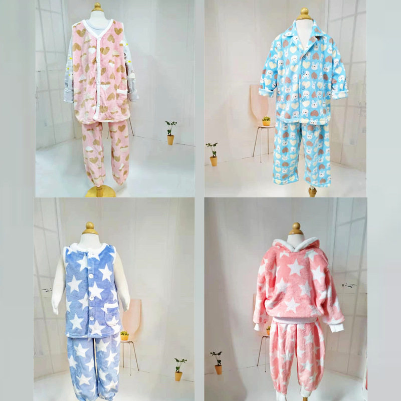 冬季新款韩国儿童内衣家居服透气棉连体绒睡衣套装ppippilong|ms