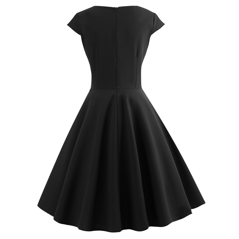 Polyester Fabric Type Wholesale Women's Elegant Sexy Solid Color Banquet V Neck Short Sleeve Swing Dress