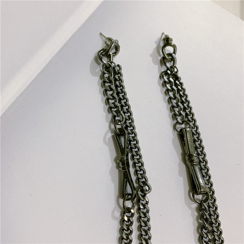 Black Extra Long Chain Tassel Double Bow Earring S925 Silver Earrings display picture 8