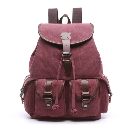 Canvas Backpack Korean Style Trendy Women's Backpack Student Solid Color Multi-Pocket Outdoor Travel Bag Wholesale