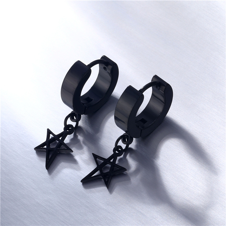 1 Piece Lady Pentagram Titanium Steel Plating Hollow Out Drop Earrings display picture 5