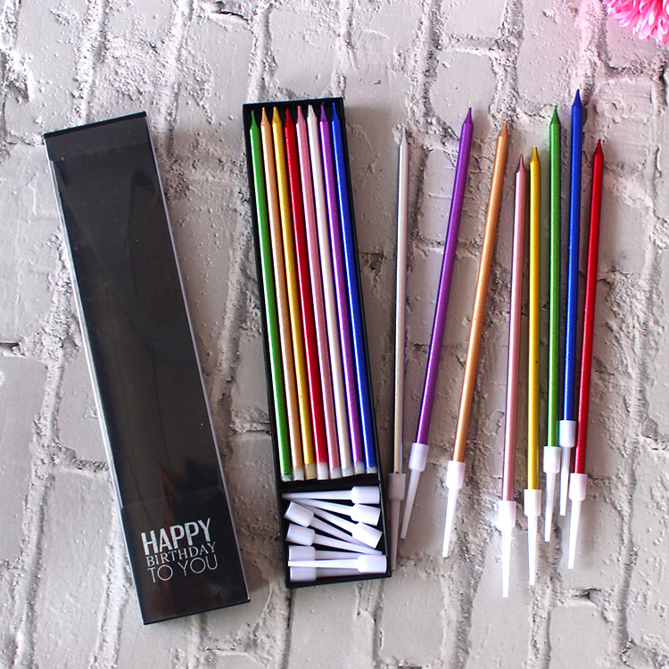 Velas de cumpleaños galvanizadas delgadas velas de lápiz de boda velas de cumpleaños nacaradas de champagne oro cera de cumpleaños