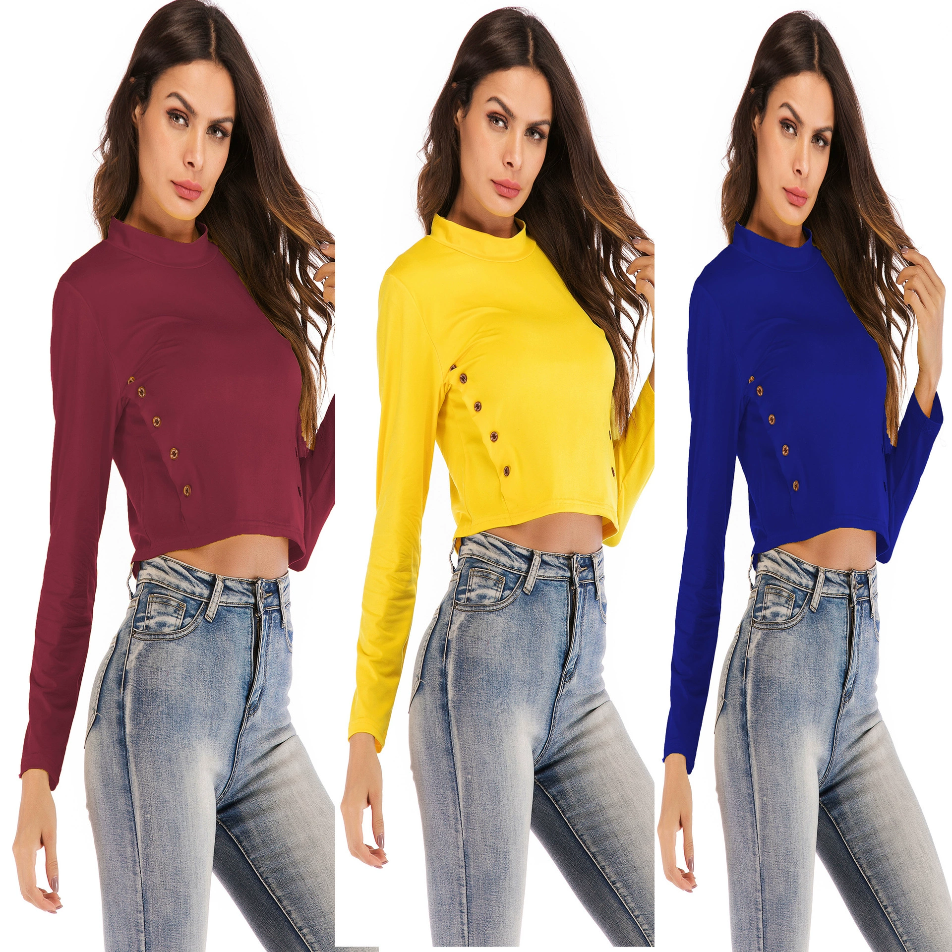 Трансграничные поставки AliExpress Wish Amazon новые европейские и американские взрывы с круглым вырезом и длинными рукавами женская футболка S-5XL