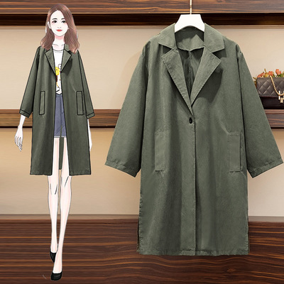 Live in autumn dress woman 2021 Spring Large Women's wear Mid length version Windbreaker coat mm Western style By age Fat Girl