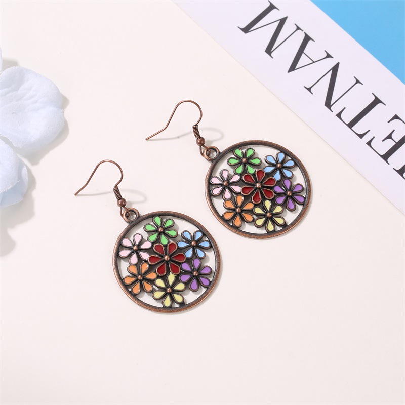 New Fashion Color Flower Earrings Vintage Palace Hollow Color Flower Earrings Wholesale display picture 3