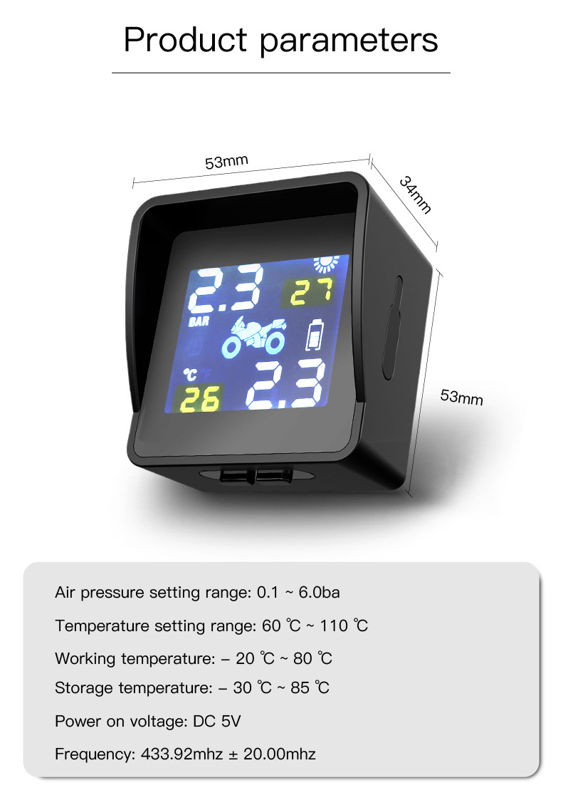 Motorcycle Smart Tire Pressure Monitor Locomotive Wireless Solar Tire Pressure Monitor TPMS Digital Tire Pressure Monitoring