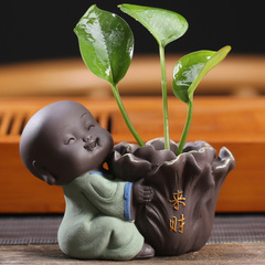 Creative and cute little monk flower utensils, tea pet ornaments, high-quality purple sand tea table tea accessories, small hydroponic vases