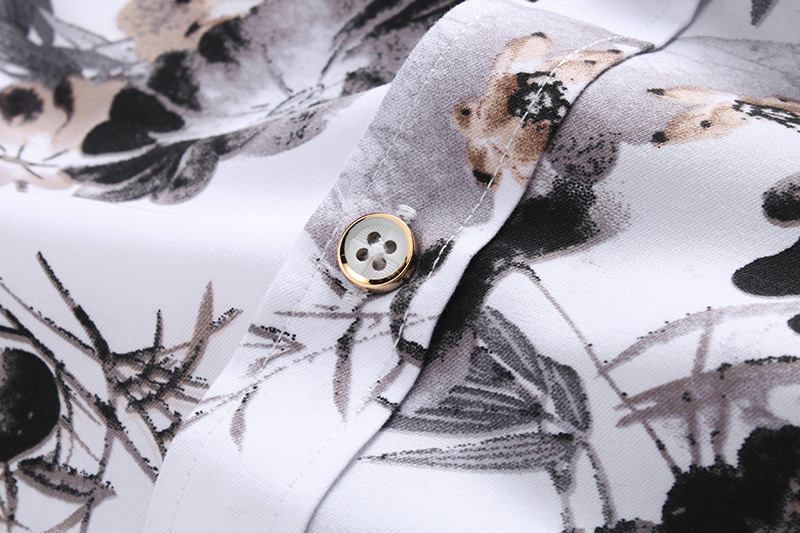 Autumn New Large Size Men's Printed Long-sleeved Shirt Men's Slim-fit British Style Point Collar Long-sleeved Shirt