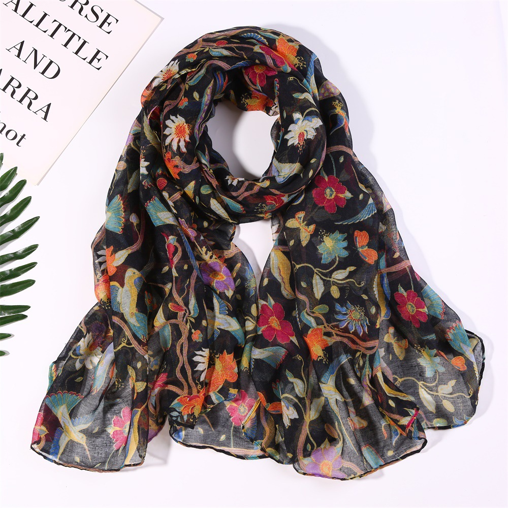 Women's Ig Style Elegant Flower Bird Polyester Scarf display picture 3