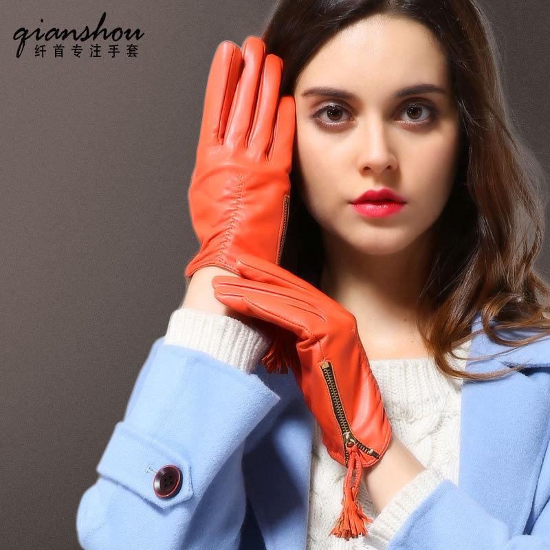 纤首新款皮手套女款新款薄韩版流苏拉链开车短款羊皮包邮真皮手套
