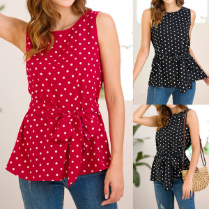 Sweet Chiffon jacket round collar sleeveless wavefront printed 