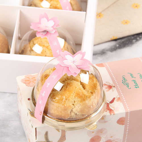 Mid-Autumn Mooncake Sticker Three-dimensional Peach Blossom Red Flower Snap Baking Sealing Sticker Egg Yolk Crisp Packaging Box Sticker Decorative Sticker