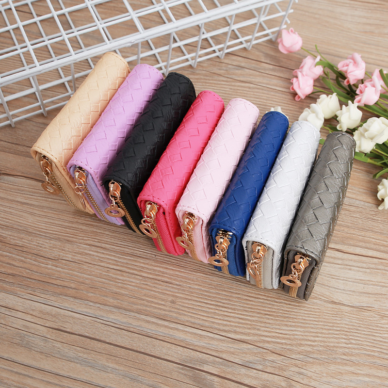 48g Weight Zipper Closure Type Pu Leather Material Solid Color Pattern Unisex Gender Grey, Rose Red, Purple, Blue, Gold, Silver, Black Color Nihaojewelry Wholesale Accessories Korean Woven Pattern Multi-position Card Bag 1