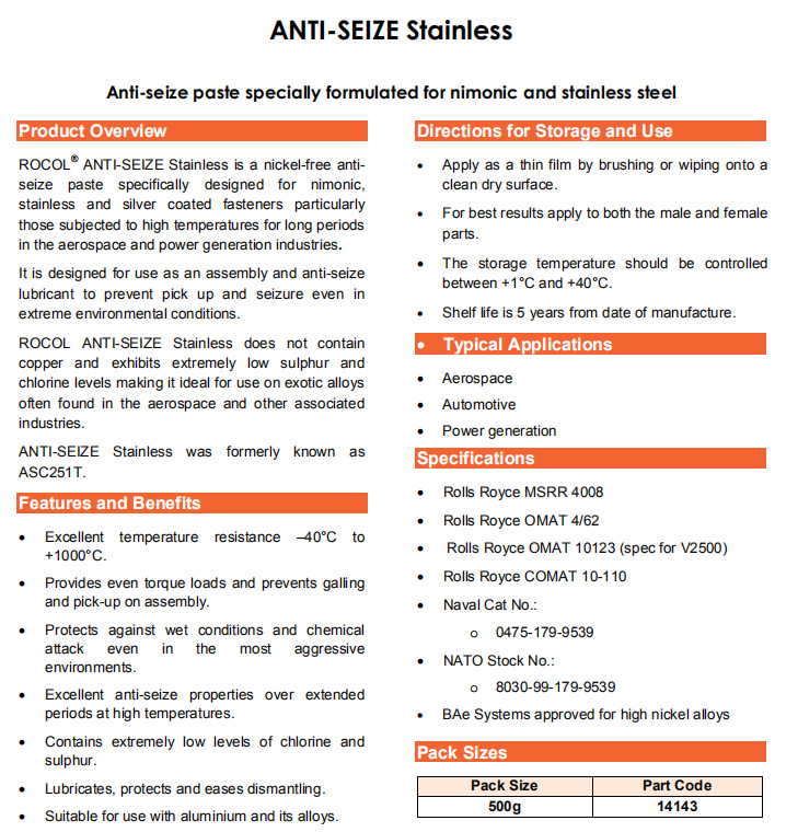 Rocol 14143 AntiSeize Stainless 不锈钢防卡剂阿里巴巴