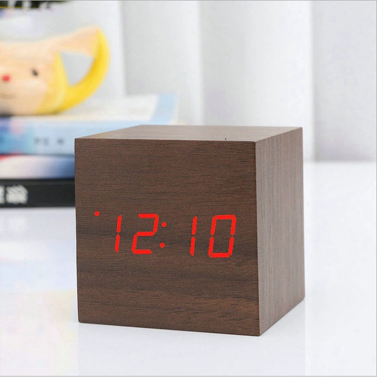 Spot Mini деревянные часы LED часы будильник звук управления ночи креативный настольный часы студент