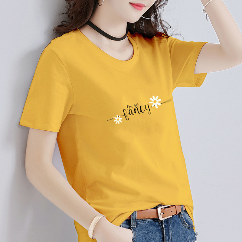 2021 summer new pattern pure cotton T-shirt Short sleeved Women's wear Korean Edition Ladies letter Easy Base coat Manufactor wholesale