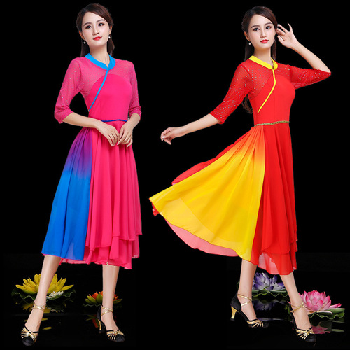 2019 New Arrival Ball-Gown Performance Outfit: Plus-Size Dance Dress for Square Dancing & Middle-Aged/Senior Performances