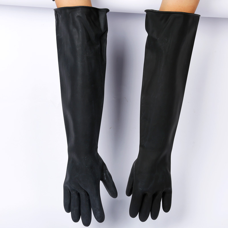 工业耐酸碱乳胶手套 现货手部防护手套60公分长款防化橡胶手套