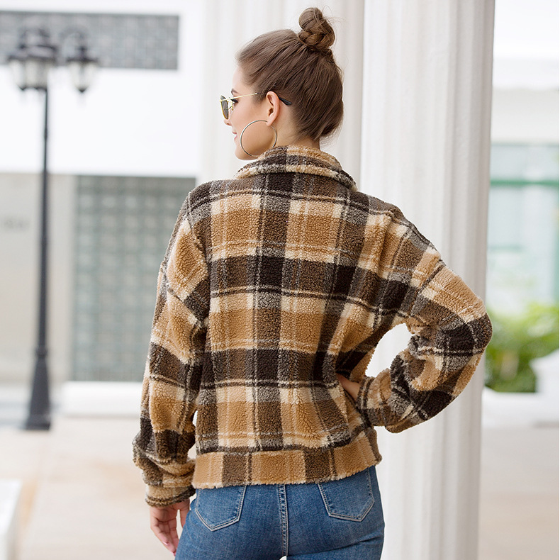 women s hot spring new plaid wool short coat NSKX6071