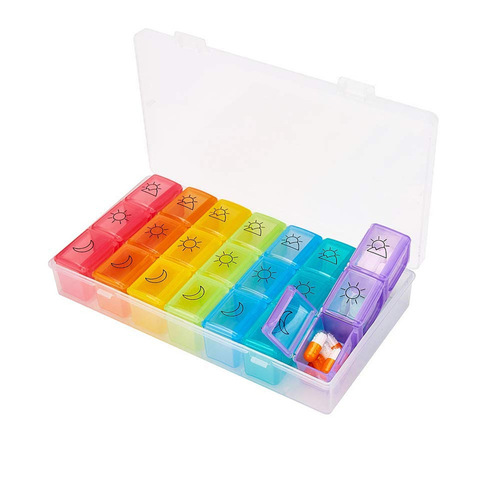 Amazon Best Seller 7-Day 21-Compartment Medicine Box, Convenient Colorful Pill Organizer Plastic Medicine Box